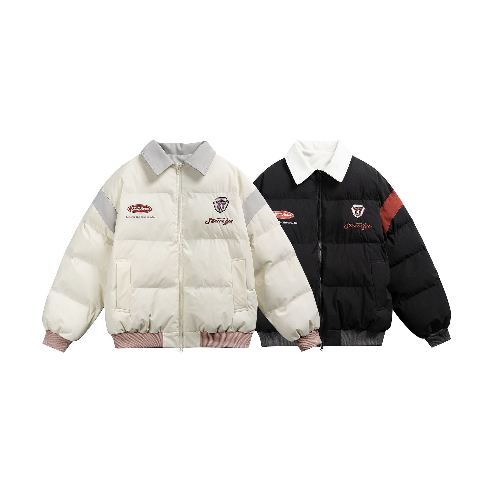 Women's short padded blouson jacket with contrasting collar and embroidery details Chichicherry