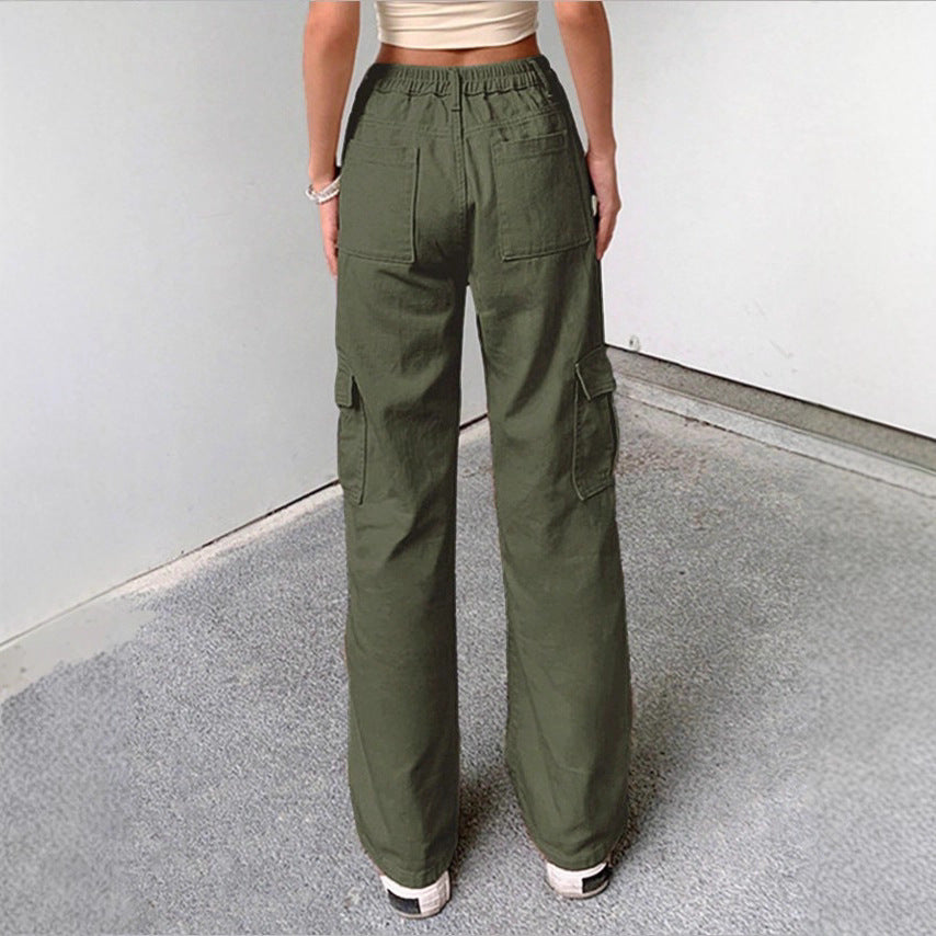 Women's wide cargo pants with high waist, patch flap pockets, and casual baggy fit Chichicherry