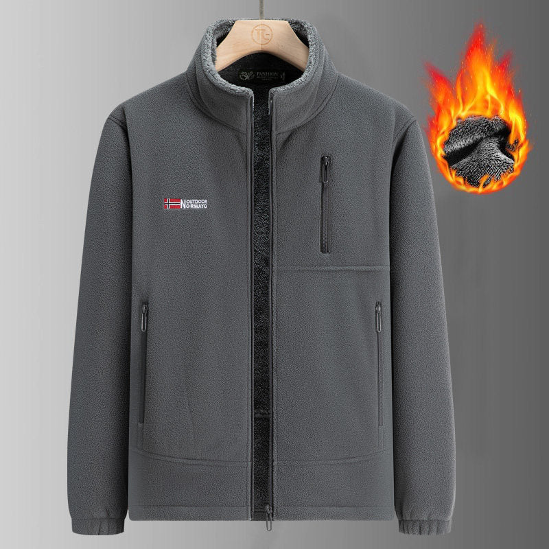 Men's thermal fleece jacket with Sherpa lining, high stand-up collar & water-repellent zippers Chichicherry