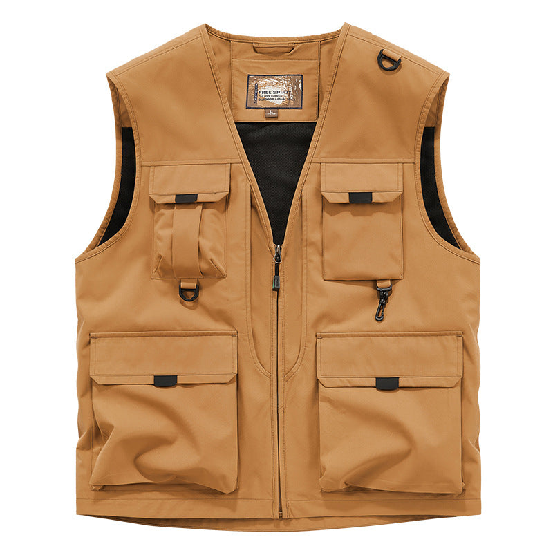 Men's Multifunctional Utility Vest with Multiple Pockets and Durable Zipper Chichicherry