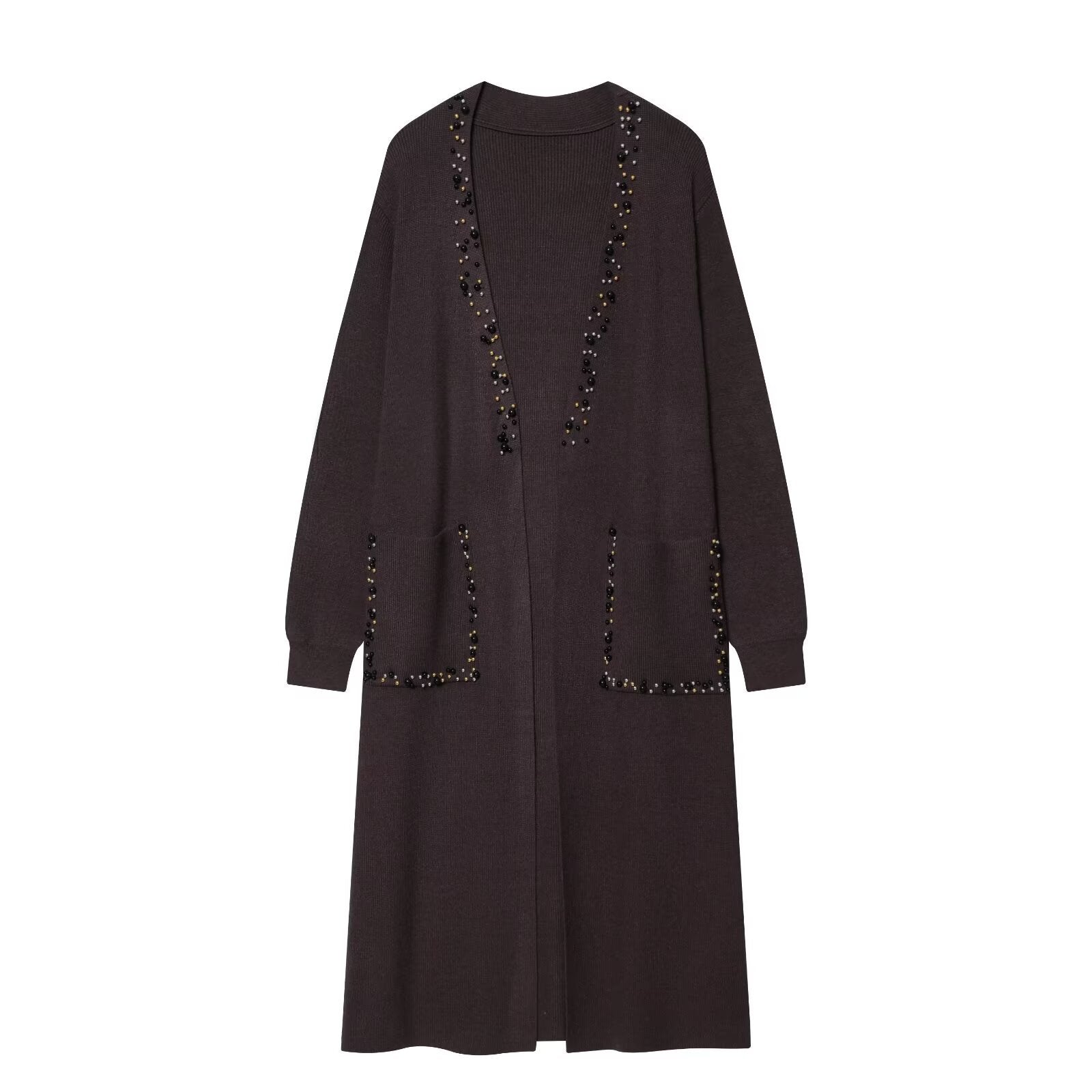 Ladies long knitted cardigan with pearl detailing Chichicherry