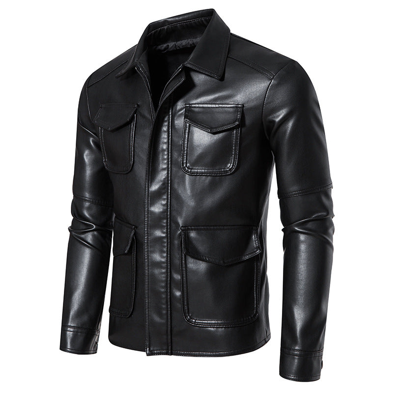 Men's field jacket in smooth leather look with flap pockets and slim fit Chichicherry