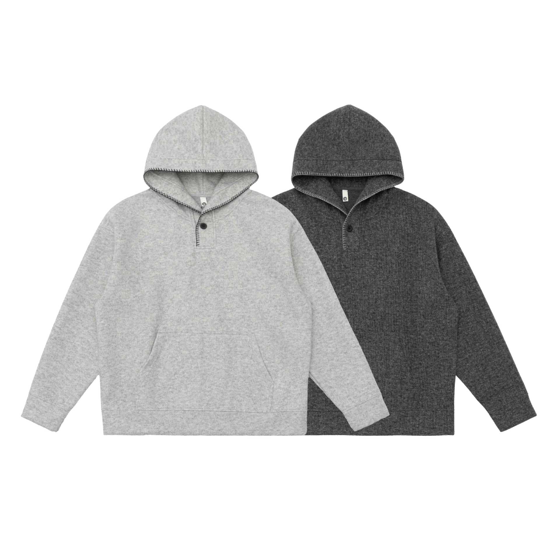Unisex hoodie made of wool fleece with half button placket and kangaroo pocket Chichicherry