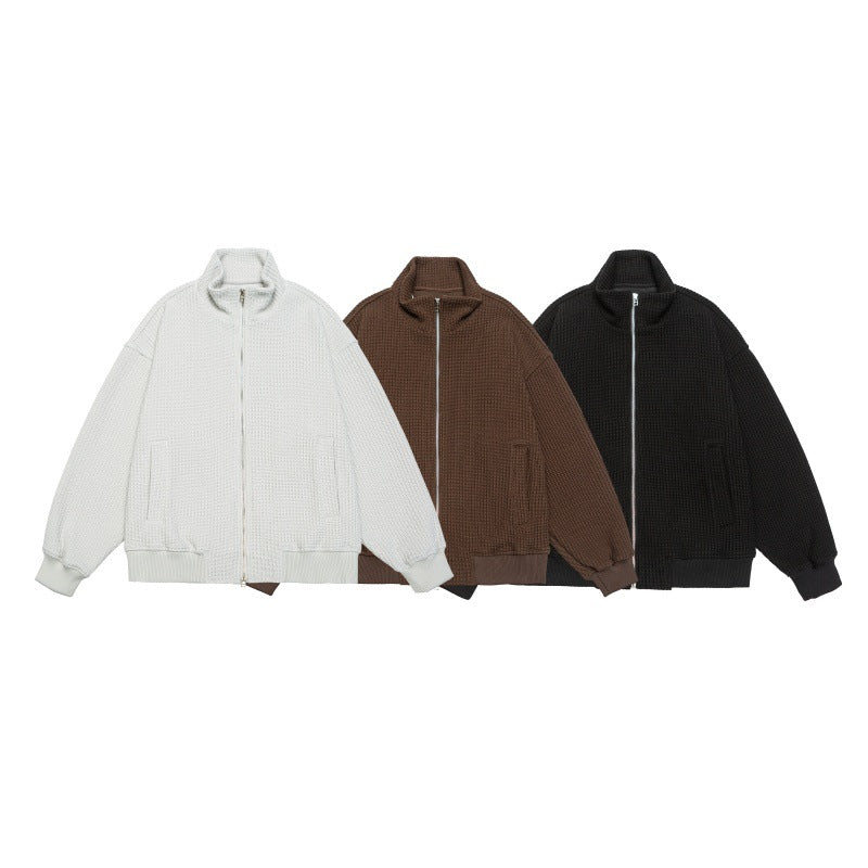 Unisex chunky knit boxy zip jacket with stand-up collar and ribbed cuffs Chichicherry