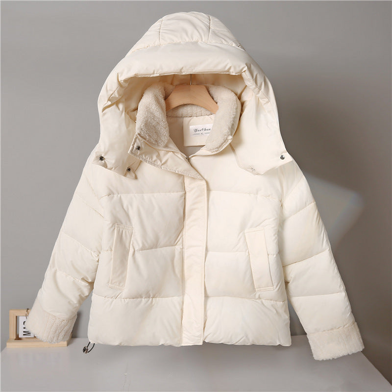 Women's cropped padded jacket with high closing teddy collar, fleece lining and adjustable hem Chichicherry