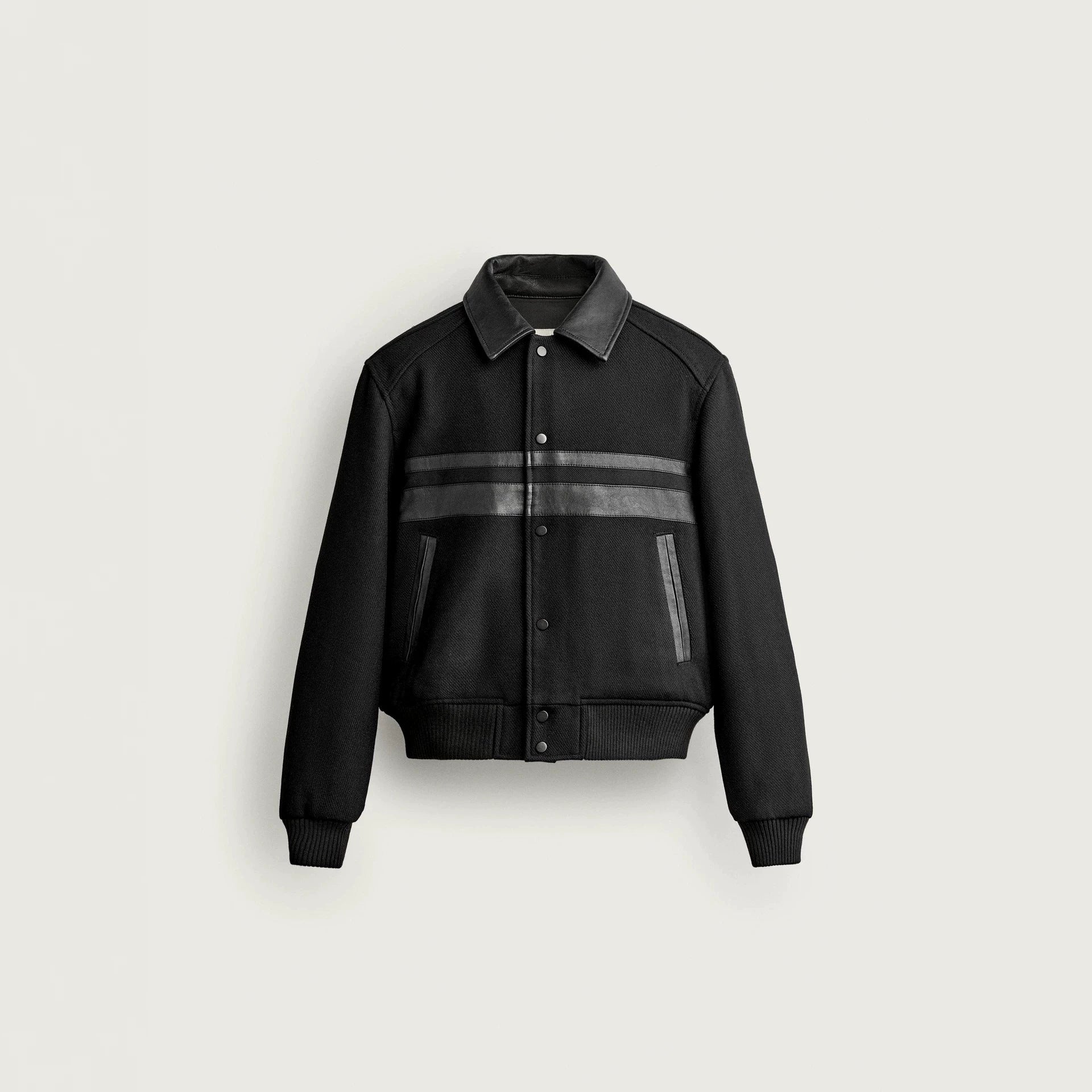 Men's short bomber jacket in vintage style with contrasting leather trim and ribbed cuffs Chichicherry