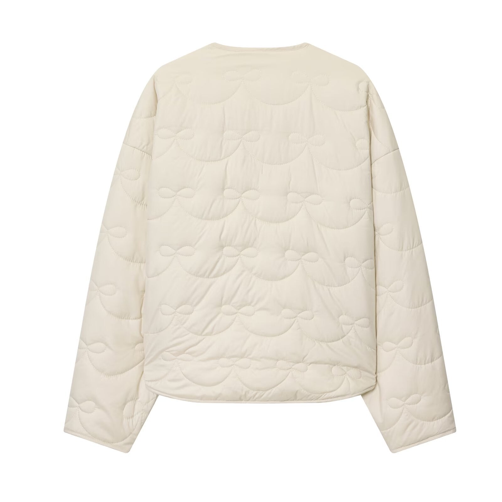 Women’s quilted jacket without collar with decorative bow quilting and snap button closure Chichicherry