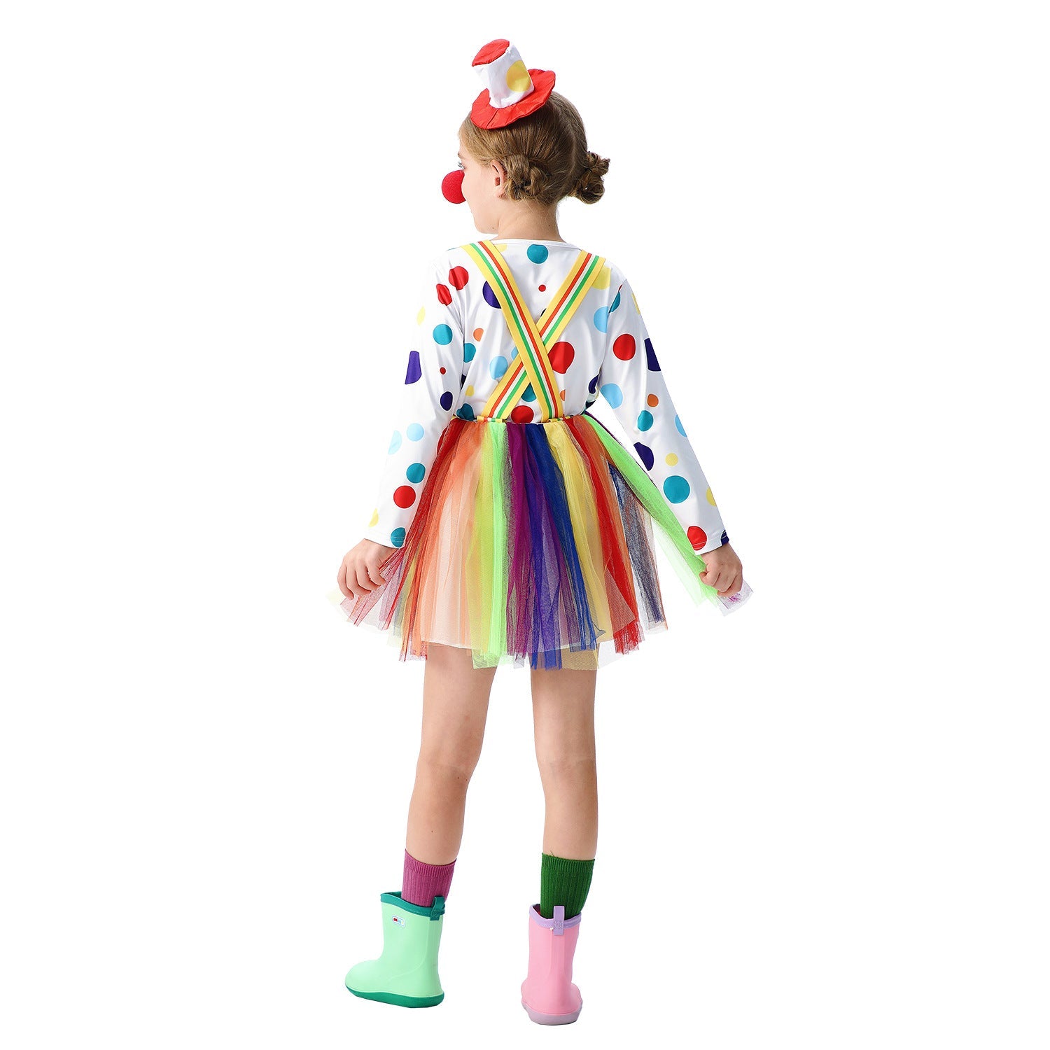 Girl clown costume with colorful tulle skirts and hair accessories Chichicherry