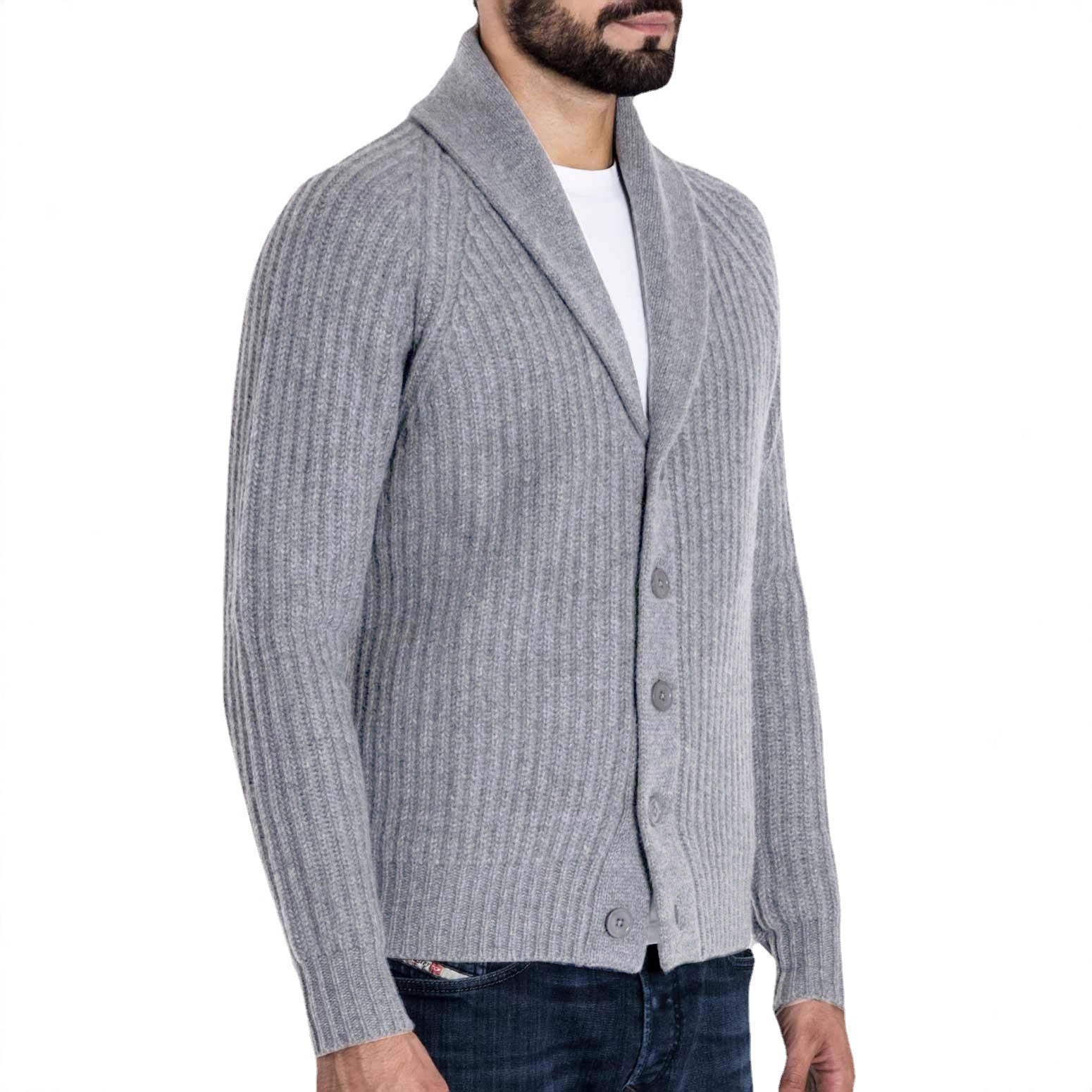 Men's ribbed cardigan with shawl collar and continuous button placket Chichicherry