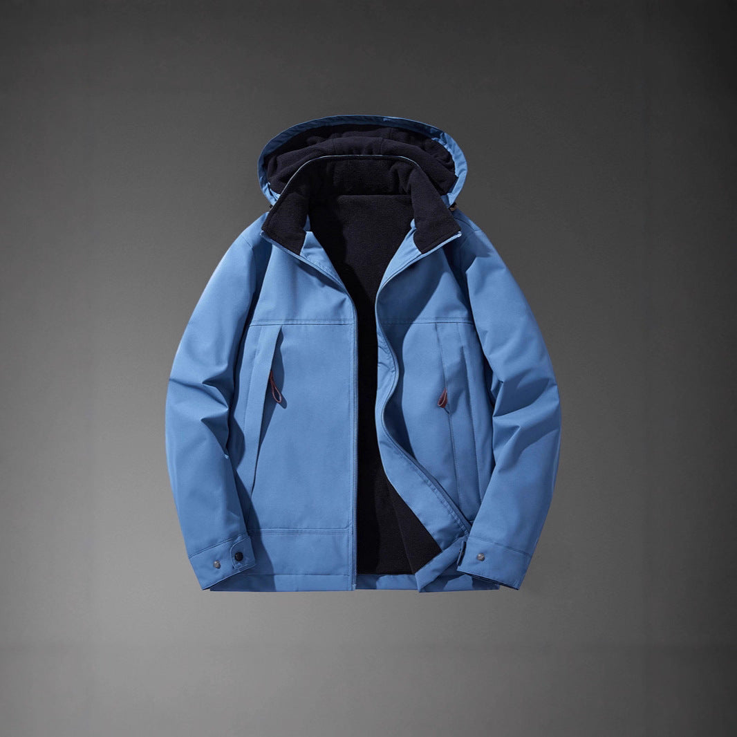 Men Water-Repellent Multi-Pocket Jacket with Hood and Fleece Lining Chichicherry