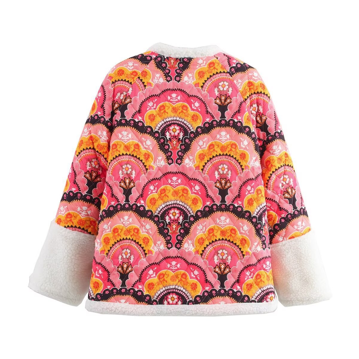 Women quilted jacket with teddy lining and retro-inspired allover print Chichicherry