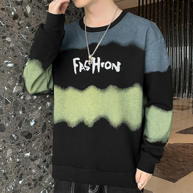Men's Oversize Sweatshirt with Tie-Dye Wave Print and Statement Logo Chichicherry