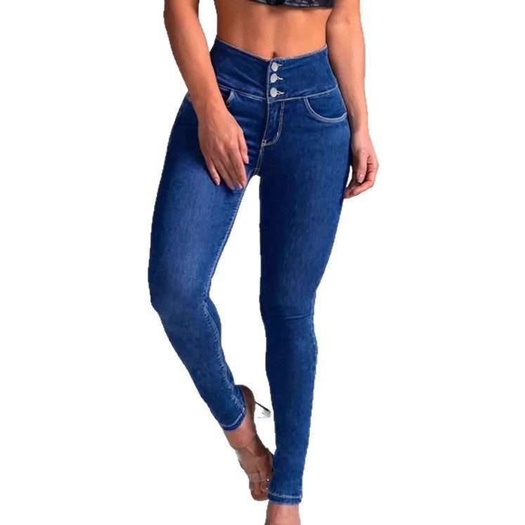 Women High-Waist Sculpting-Skinny-Jeans with waist-shaping V-waistband and double-button closure Chichicherry