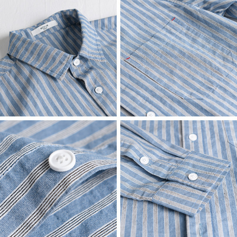 Men's Striped Linen-Cotton Shirt in Relaxed Fit with Kent Collar and Chest Pocket Chichicherry