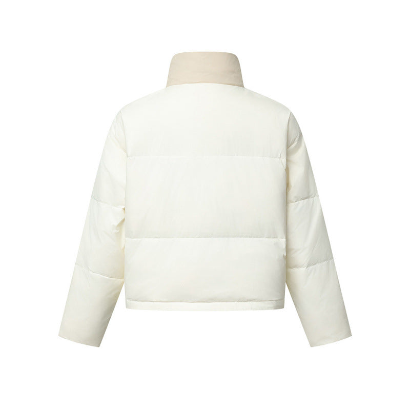 Unisex Boxy Puffer Jacket with Stand Collar in Contrast Design and Square Quilting Chichicherry