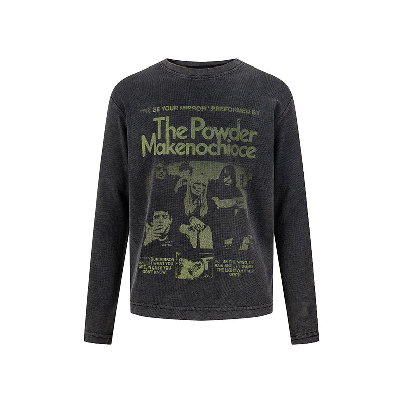 Women's Vintage Graphic Sweatshirt with Used Wash, Crew Neck and Relaxed Fit Chichicherry