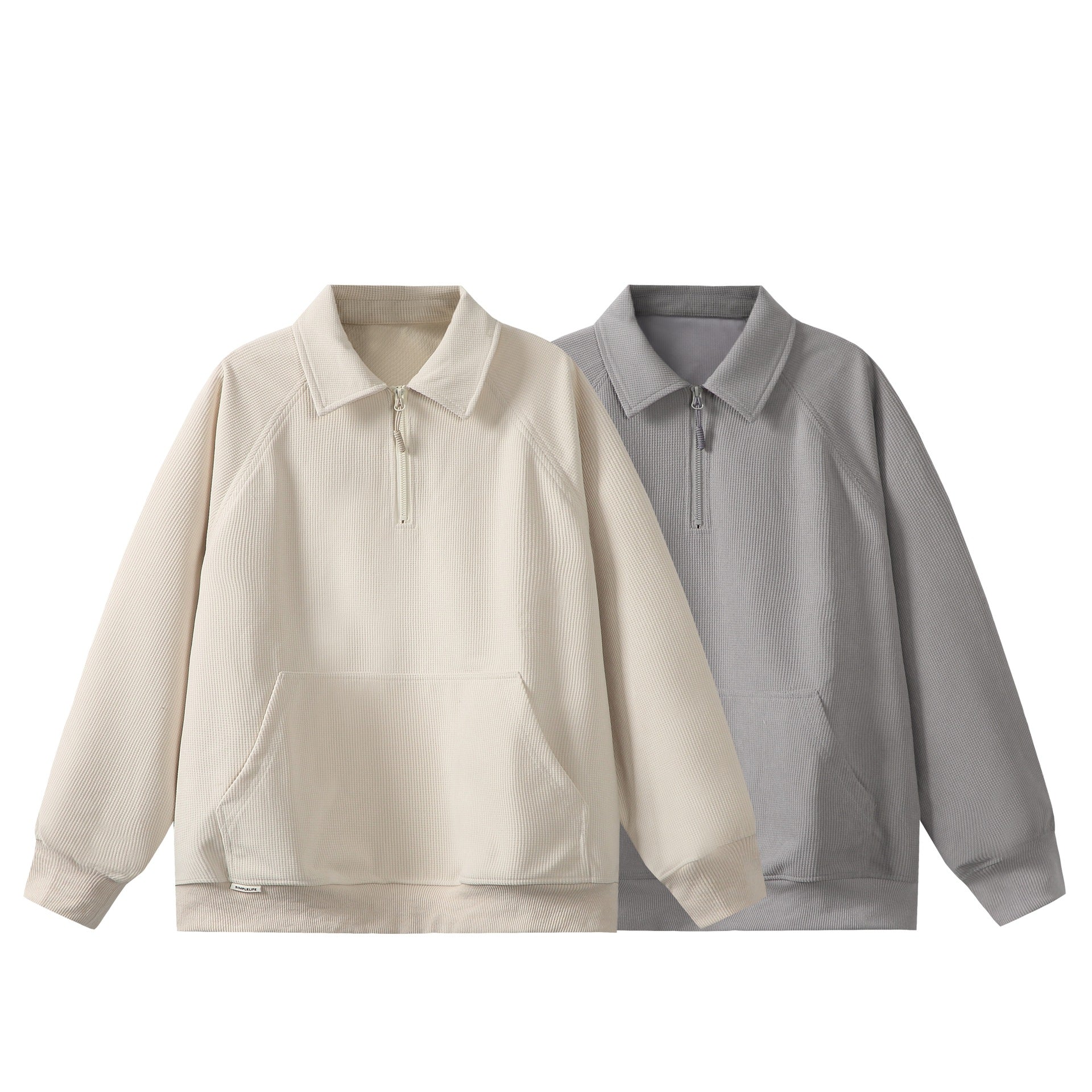 Unisex Half-Zip Sweatshirt with Waffle Texture and Kangaroo Pocket Chichicherry
