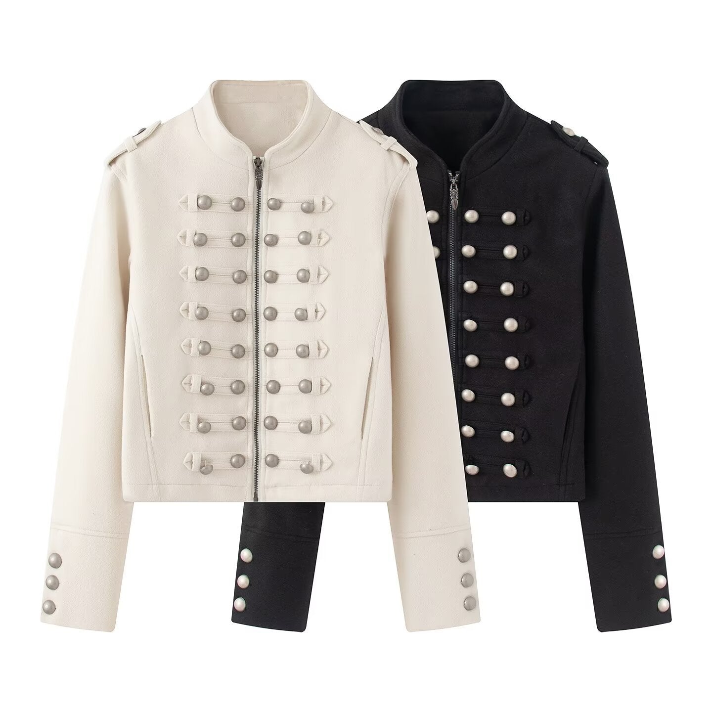 Women's short military-inspired jacket with decorative button plackets Chichicherry