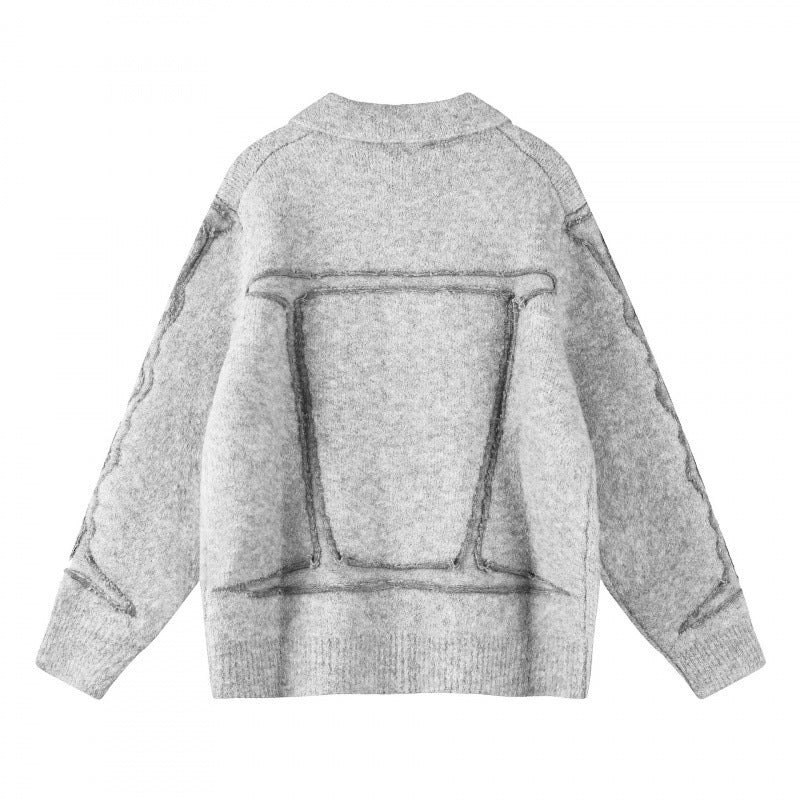 Unisex Oversize Cardigan in Shirt Jacket Look with Collar, Patch Breast Pockets and Fringe Trim Chichicherry