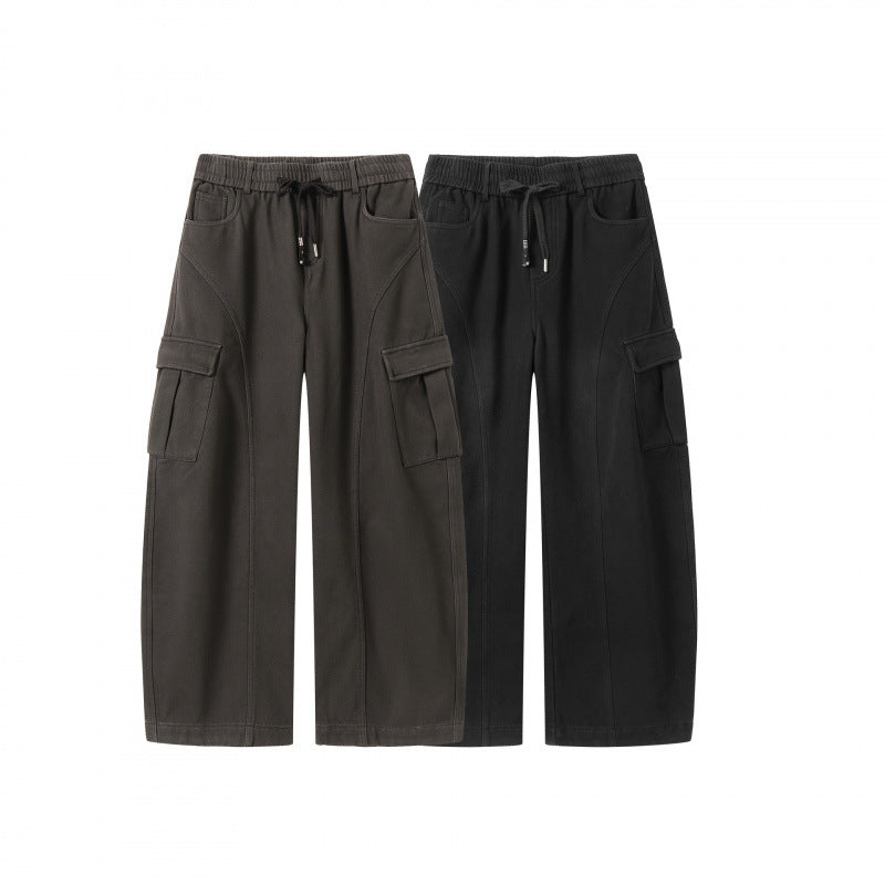 Women's Wide Cargo Pants with Drawstring Waistband, Flap Pockets, and Wide Leg Chichicherry