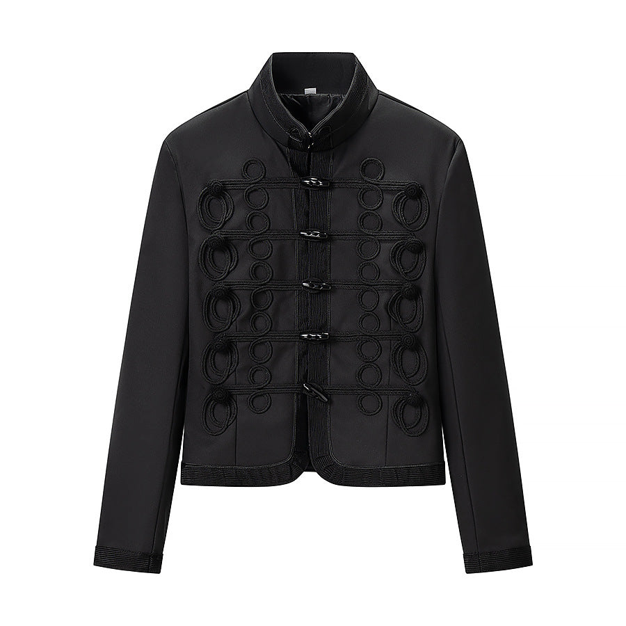 Women's Militarily Inspired Short Jacket with Cord and Hook Decoration Chichicherry