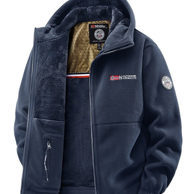 Men's Cozy Fleece Hoodie Jacket with Teddy Lining, Windproof and Zipper Pockets Chichicherry