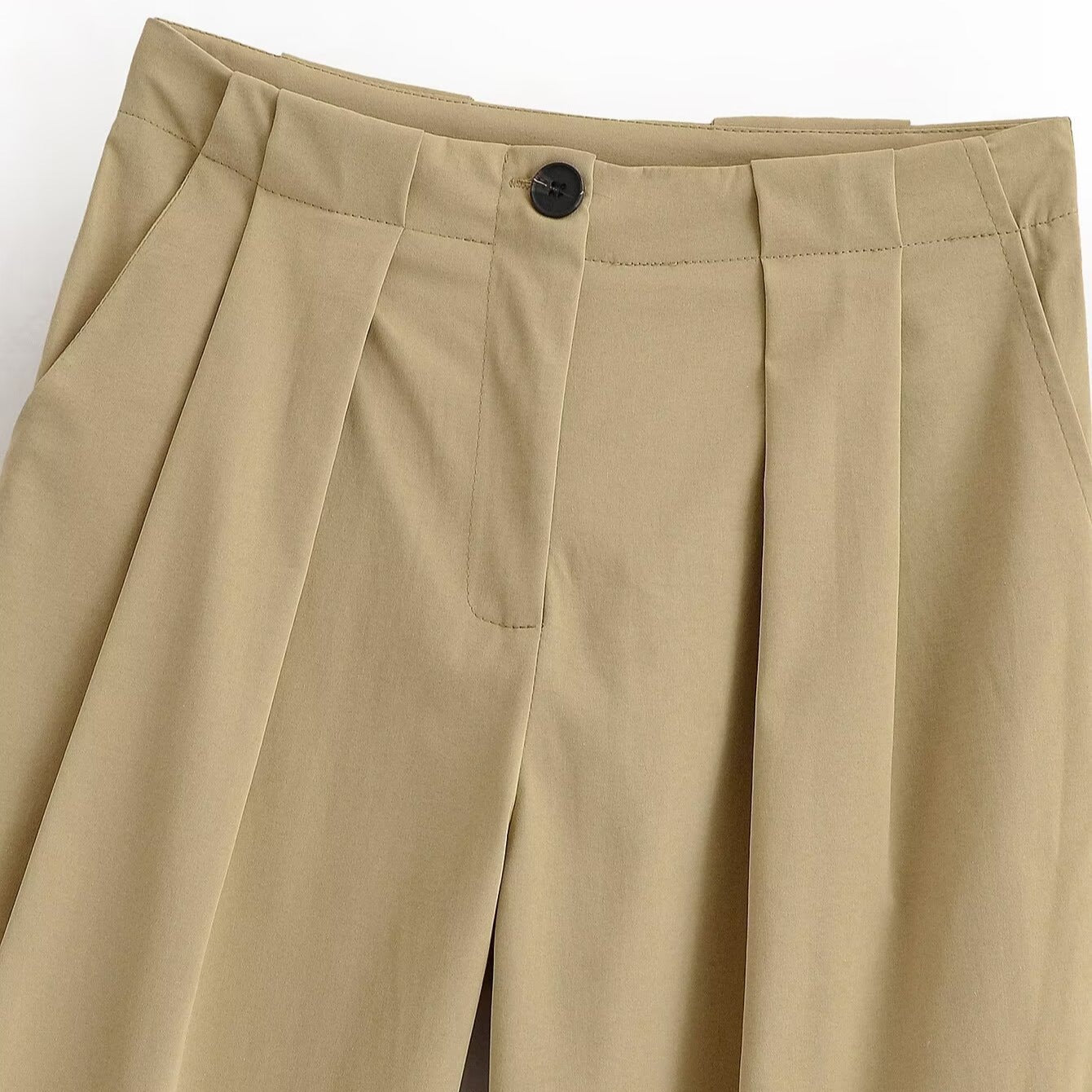 Women's Wide High Waist Pants with Pleats, Crease and Side Pockets Chichicherry