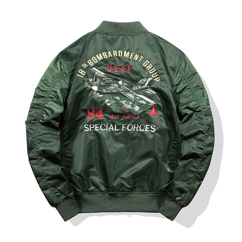 Men's pilot blouson with military patches, arm pocket, and windproof nylon look Chichicherry