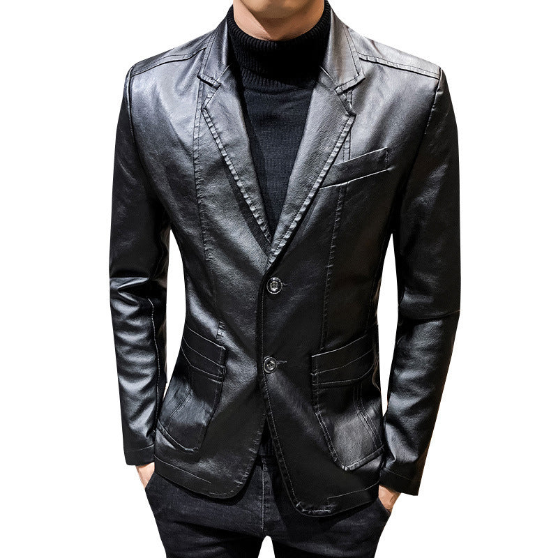 Men's Leather Blazer in Slim Fit with Notch Lapel and Two-Button Front Chichicherry