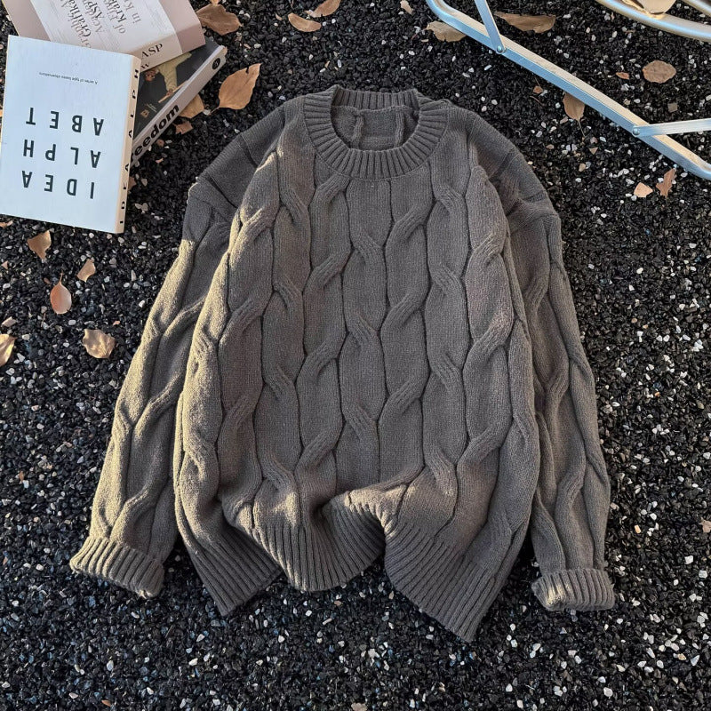 Damen Grobgestrickter Oversize-Zopfmuster-Strickpullover mit verkürztem Saum Chichicherry