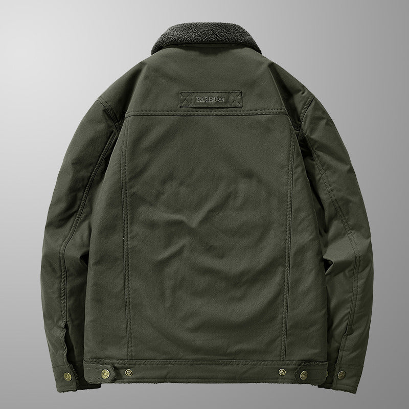 Men's Lined Canvas Trucker Jacket with Teddy Fleece Lining and Shirt Collar Chichicherry