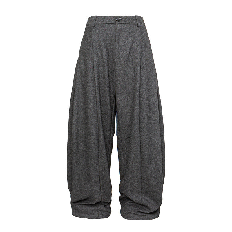 Women Wide Pleated Palazzo Style Trousers with High Waist and Turn-Up Waistband Chichicherry