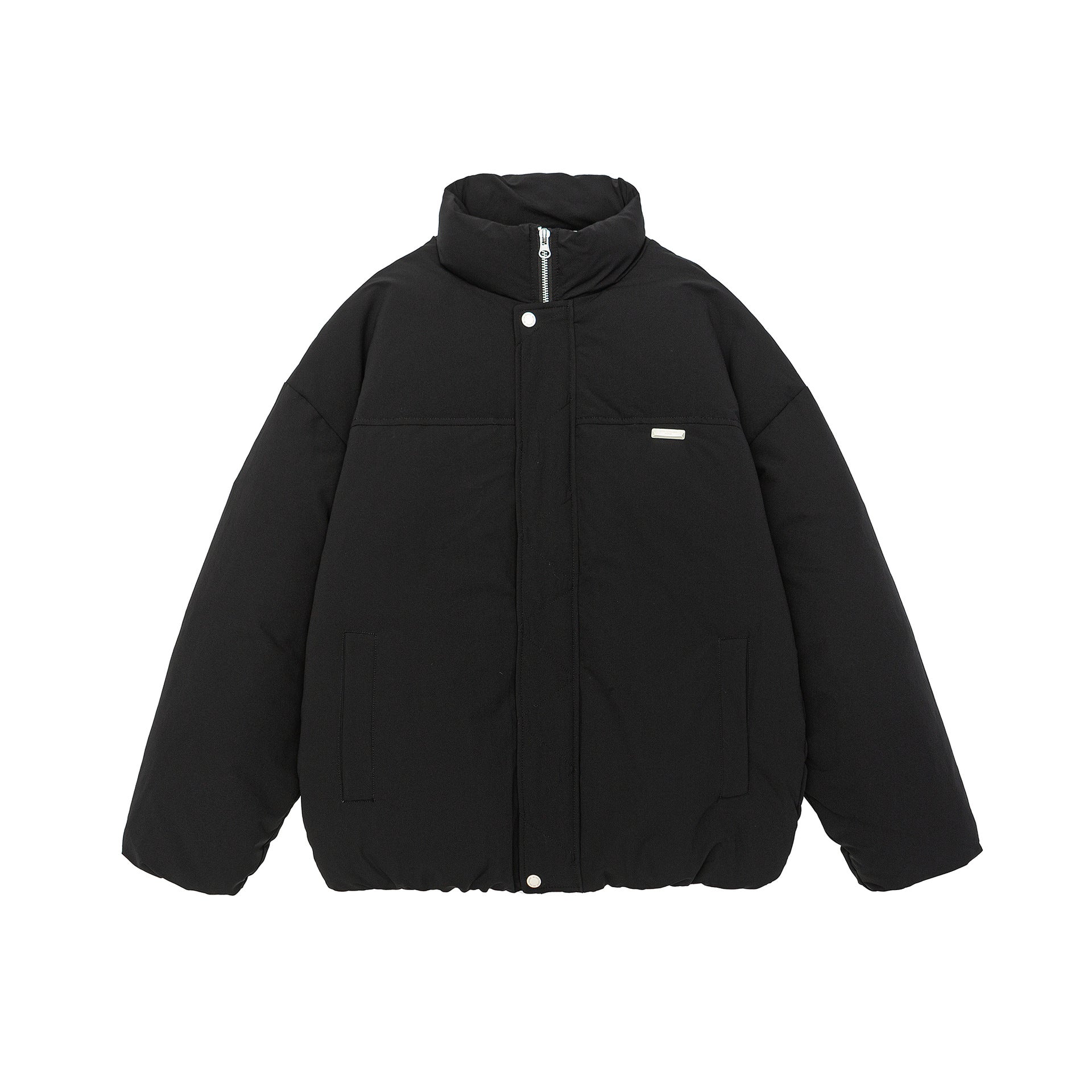 Women short cut oversized quilted jacket with high stand-up collar and concealed zipper Chichicherry