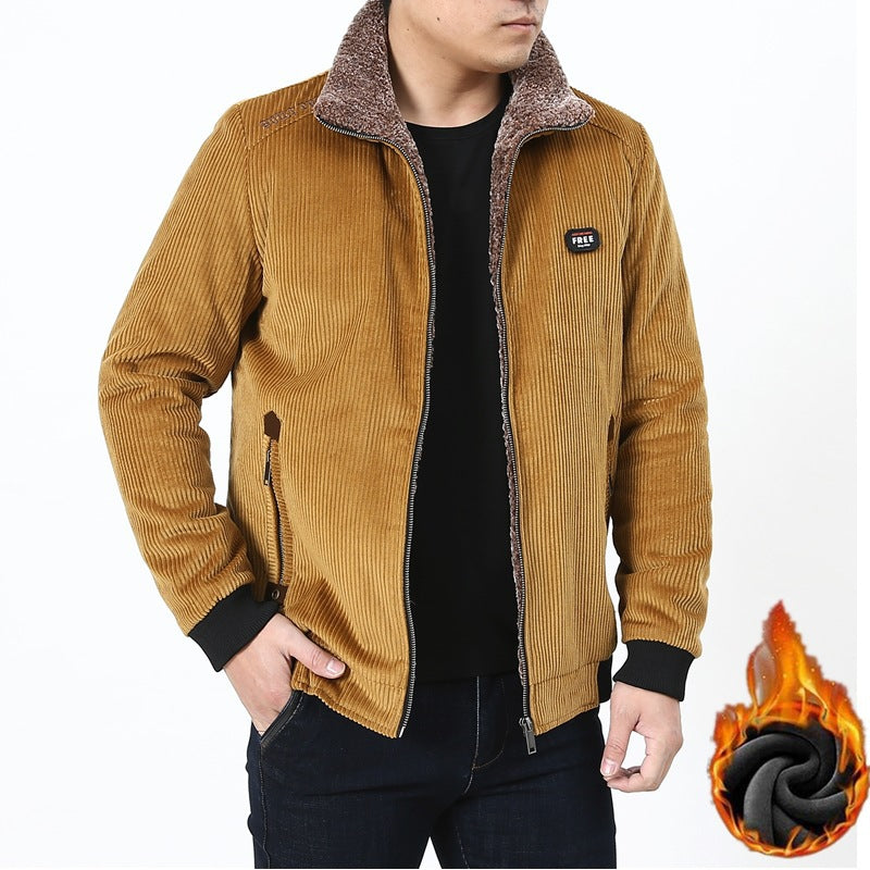 Men's Cord Field Jacket with cozy Teddy fleece lining and stand-up collar Chichicherry