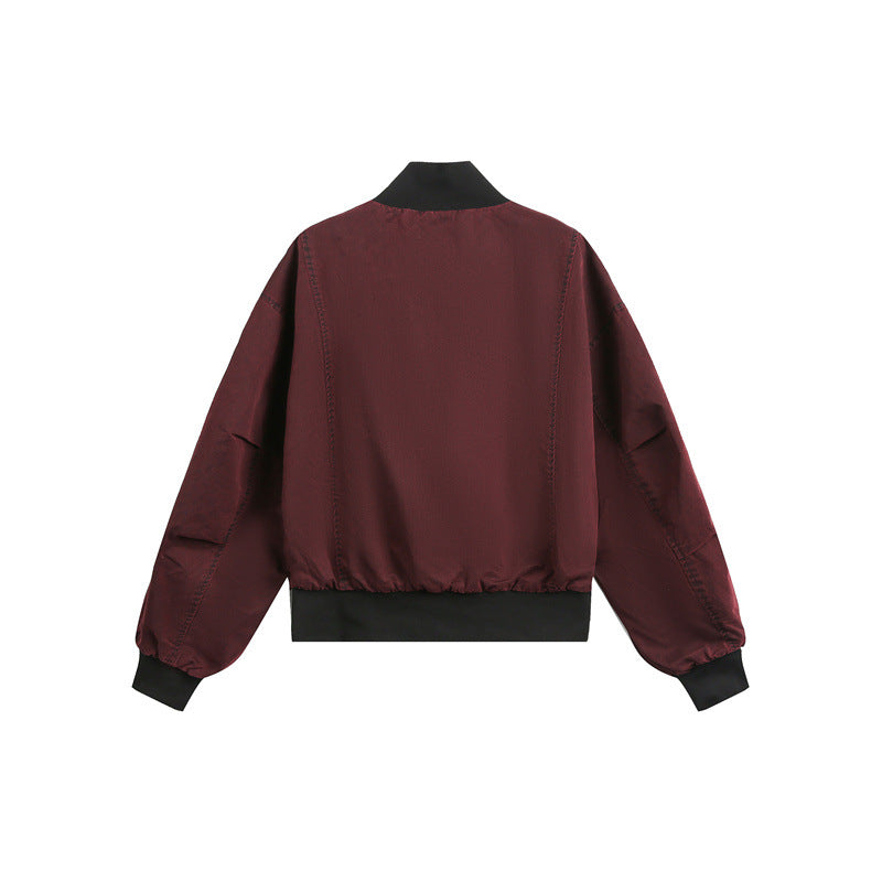 Unisex Short Cut Satin Bomber in Boxy Cut with Contrasting Ribbed Collar and Balloon Sleeves Chichicherry