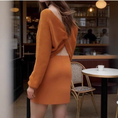 Ladies chunky knitted pullover with boat neck and cropped cut Chichicherry