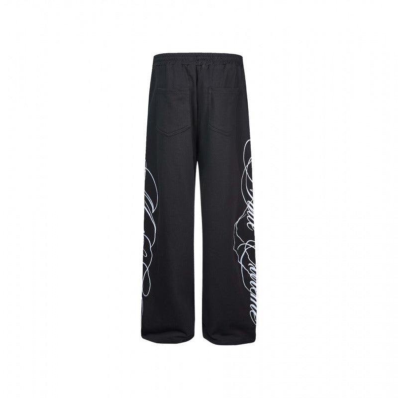 Ladies Wide Jersey Pants with Drawstring, Side Line-Art Print and Relaxed-Fit Chichicherry
