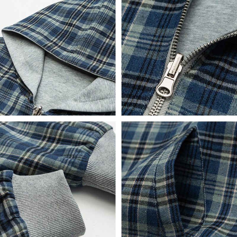 Unisex Padded Hoodie Bomber Jacket with Checkered Flannel Lining and Sturdy Zipper Chichicherry
