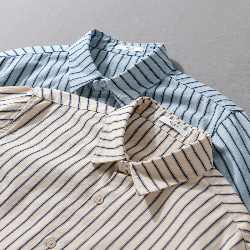 Men's Lightweight Cotton Relaxed Shirt with Vertical Double Stripe, Kent Collar and Patch Chest Pocket Chichicherry
