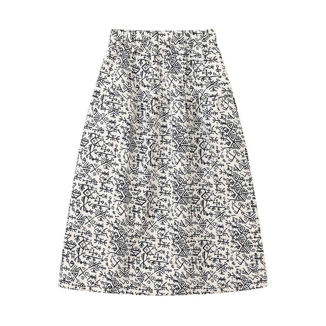 Women’s midi skirt with graphic print and high elastic waistband Chichicherry
