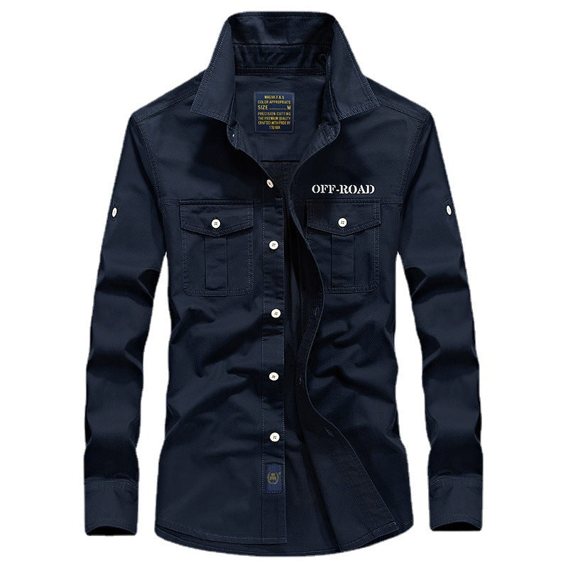 Men's shirt jacket in utility style with chest flap pockets and off-road embroidery Chichicherry