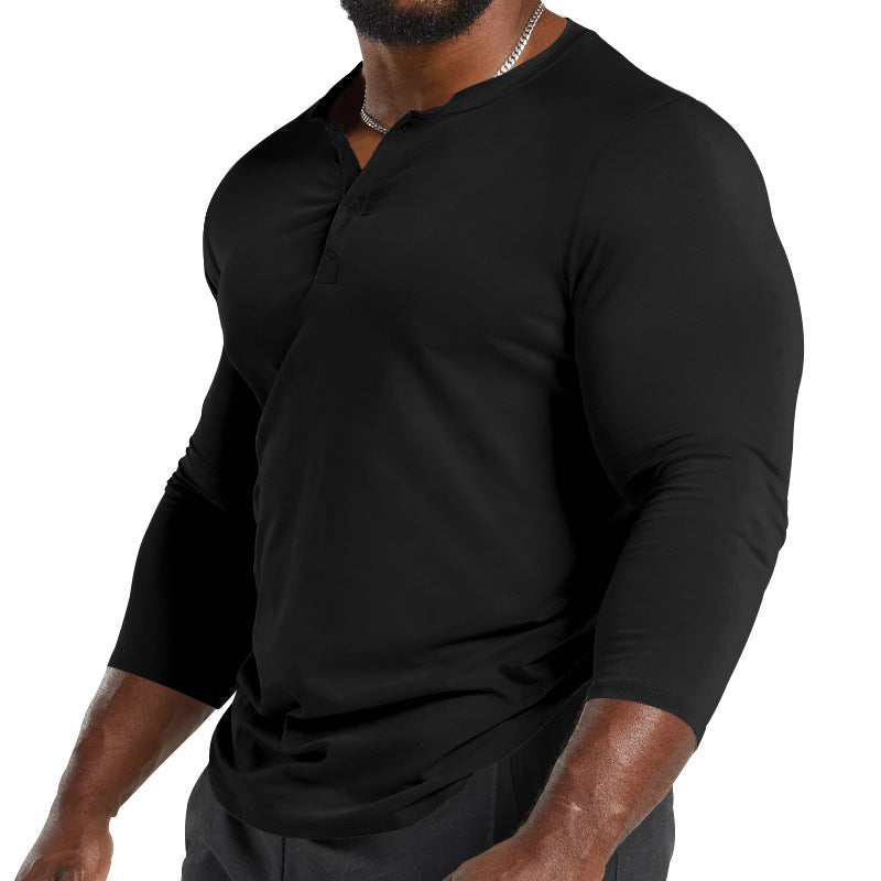 Men's Long Sleeve Henley made of lightweight cotton blend Chichicherry