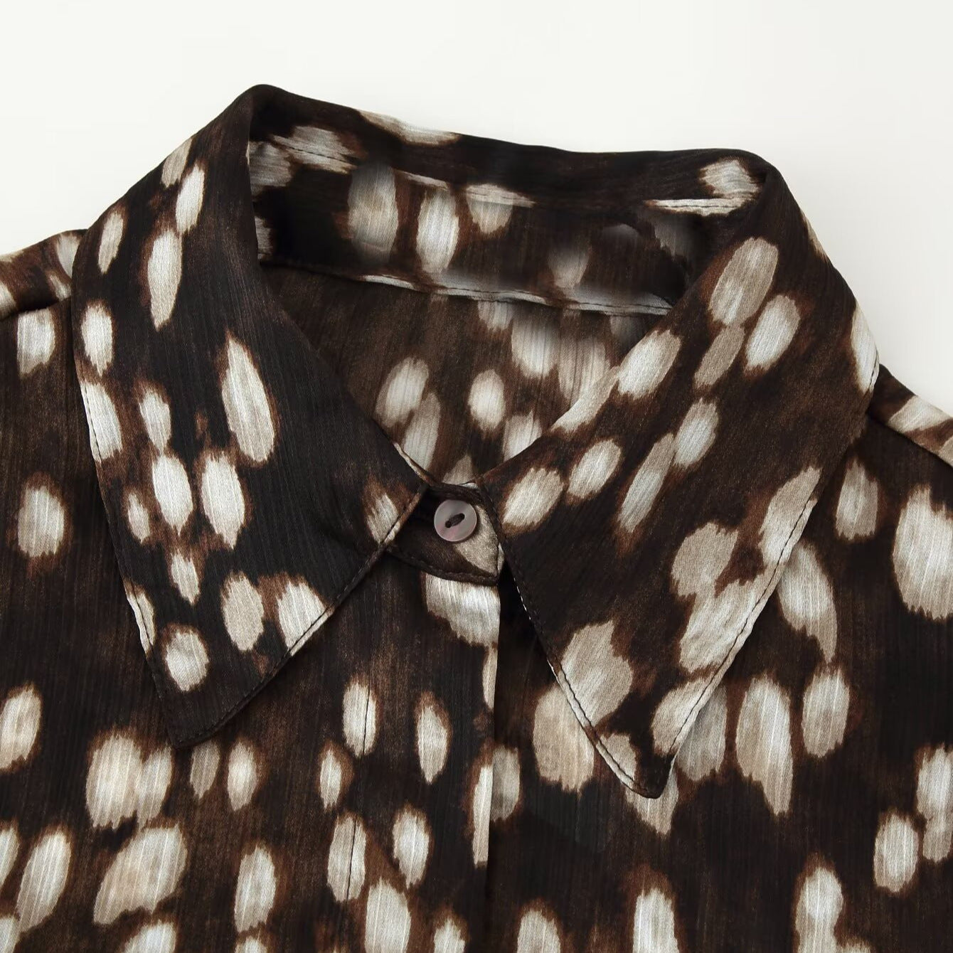 Women's Silk-like Shirt Blouse with Polka Dot Print and Concealed Button Placket Chichicherry