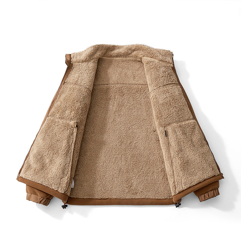 Men's Teddy-lined fleece jacket with stand-up collar, zipper and thermo inner lining Chichicherry