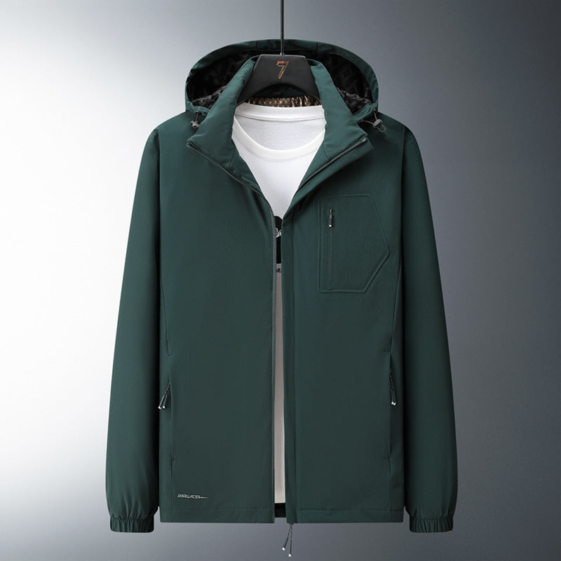 Men's Urban Minimalist Softshell Hoodie Jacket with Concealed Zippers and Elastic Hem Chichicherry