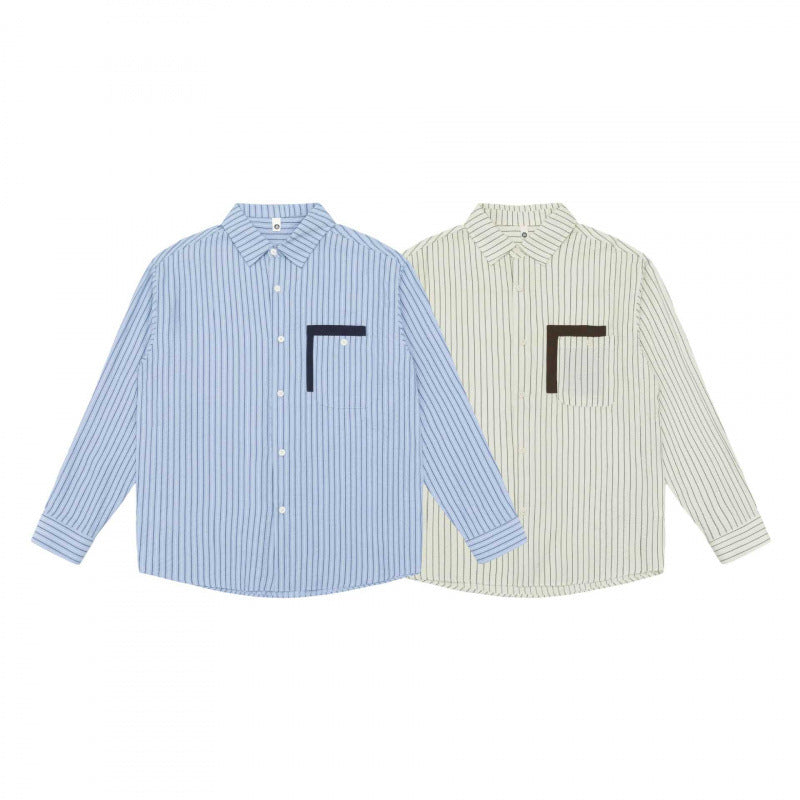 Women's Wide Striped Oversized Shirt with Kent Collar, Full Button Placket, and Contrasting Chest Pocket Chichicherry