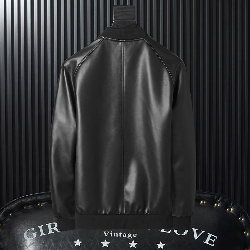 Men's slim faux leather bomber in a minimalist aviator look with ribbed hem Chichicherry