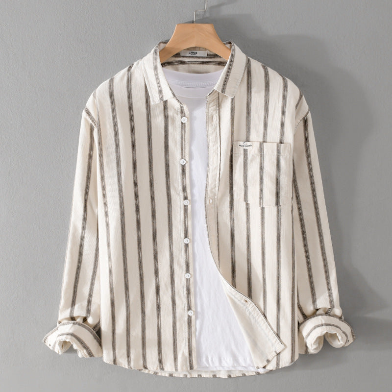 Men's Striped Oversize Shirt made of Cotton Blend with Chest Pocket and Relaxed Fit Chichicherry