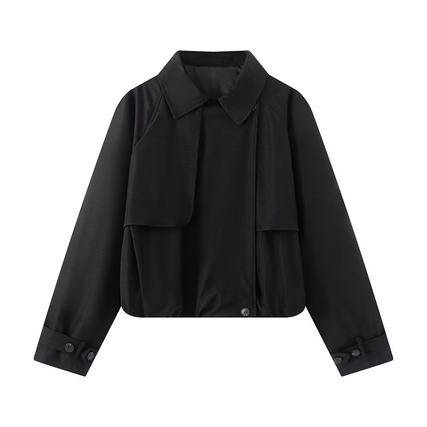 Women's Cropped Short Jacket with Cape Front, Shirt Collar and Adjustable Cuffs Chichicherry