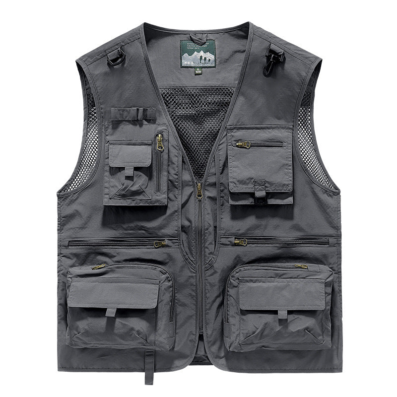 Men's Multi-Pocket Functional Vest for Fishing & Outdoor with Mesh Back Chichicherry